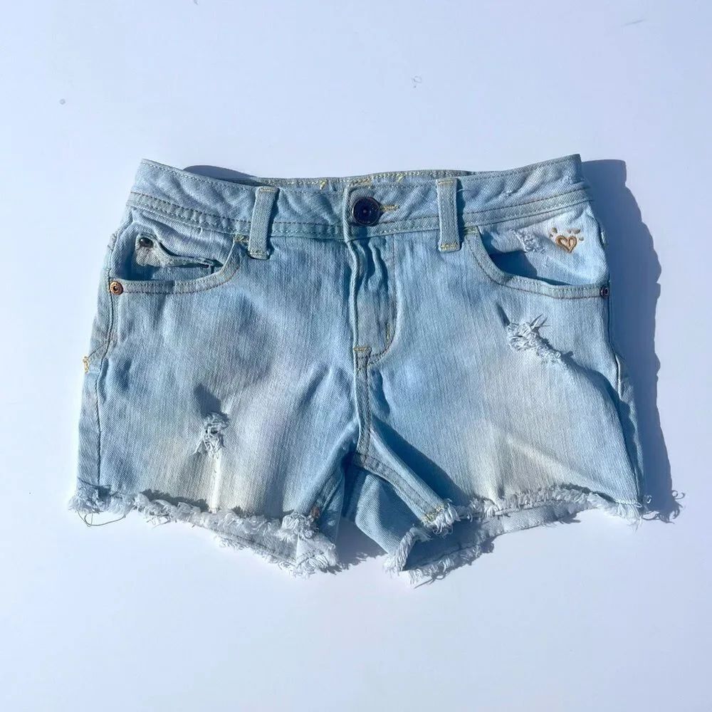 🔥4/$25 JUSTICE JEANS GIRLS PREMIUM DENIM SHORTS LIGHT WASH, Size 12